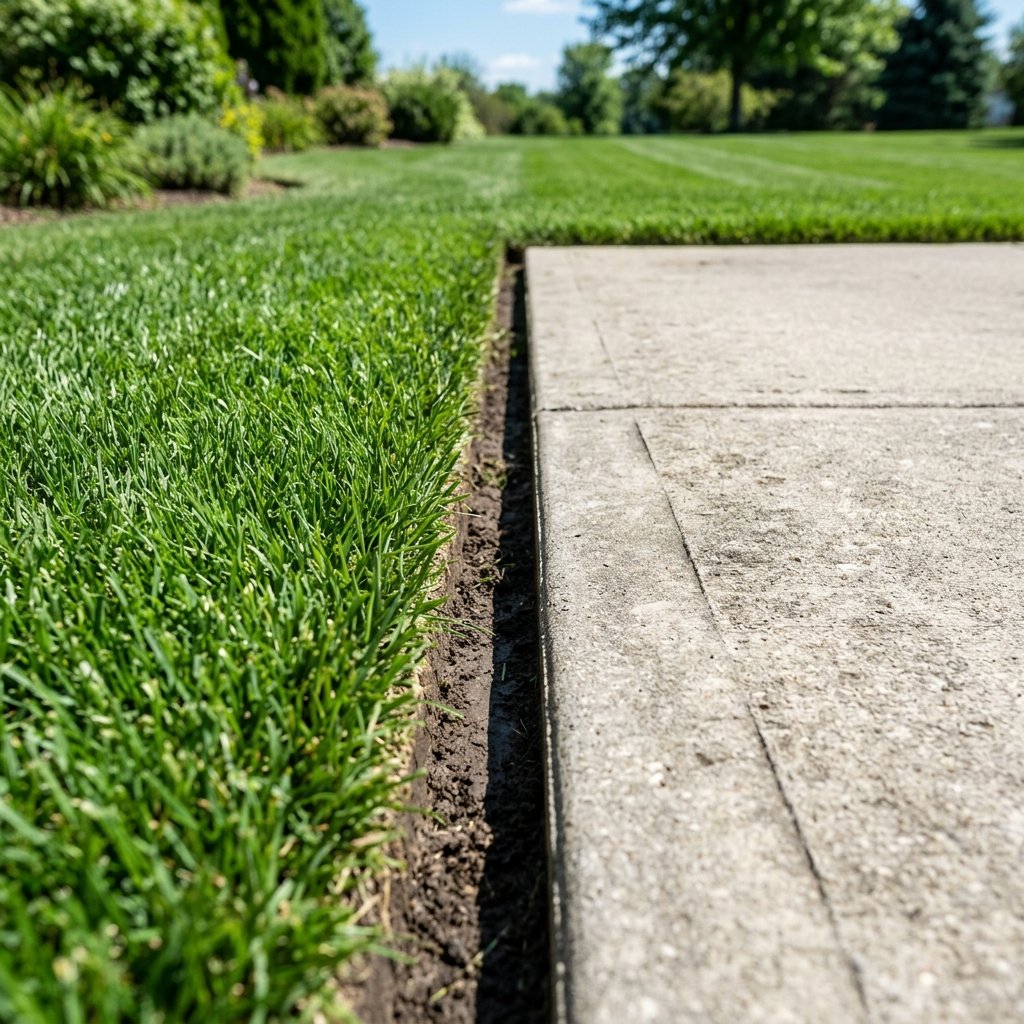 Crisp concrete and curb edging along a green lawn